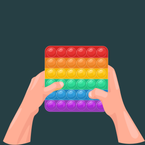 sensory toy Fidget  tool that looks like a grid of bubbles on a rainbow colored pad that can be popped
