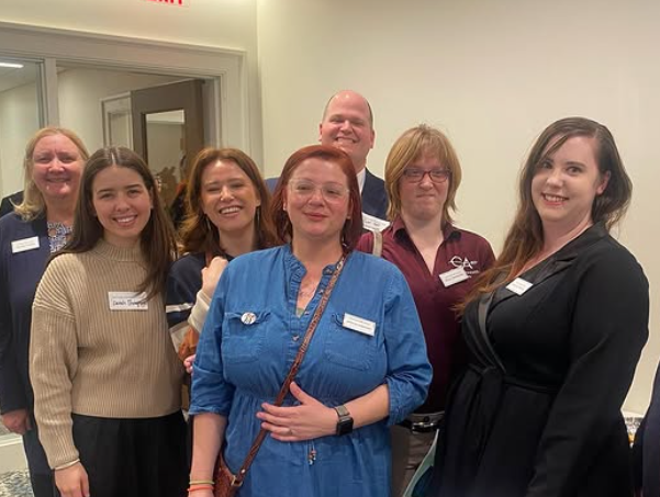 A group of people representing Commonwealth Autism attend the Autism Advocacy Day at the state capital in Richmond, Virginia.